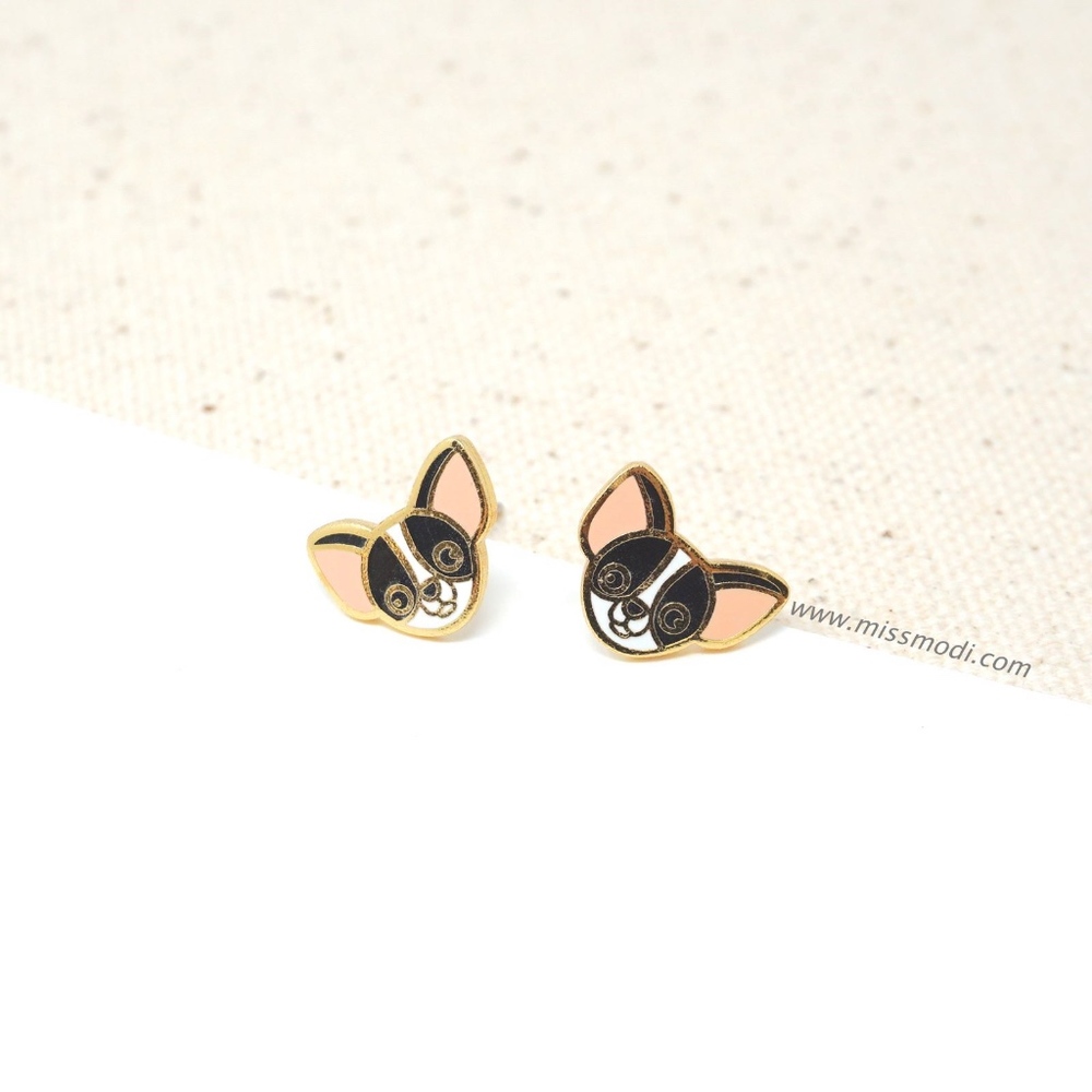 Hand-Crafted Chihuahua Enamel Stud Earrings